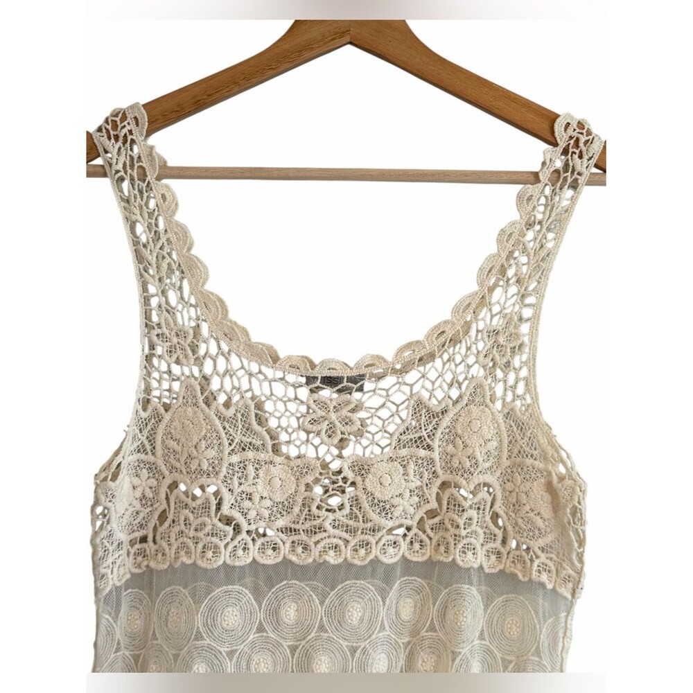 Issi Womens Boho Fairy Crochet Lace Tank Top Size L Beachy Coquette Cottage - Picture 2 of 8
